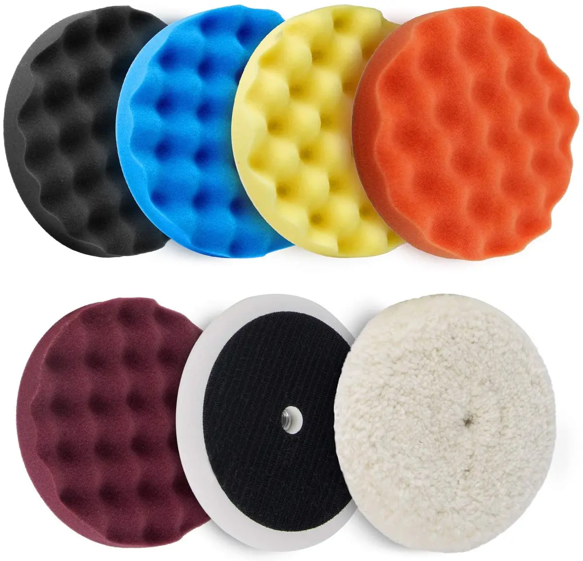 Avid Power 6 Pcs Buffing Pads Polishing Pads Kit With 8" Pads For Car Polisher Boat Polisher - 5Pcs 8'' Waffle Foam Pads, 1Pcs 7'' Wool Grip Pad And 1Pcs 5/8" Threaded Polisher Grip Backing Plate 1