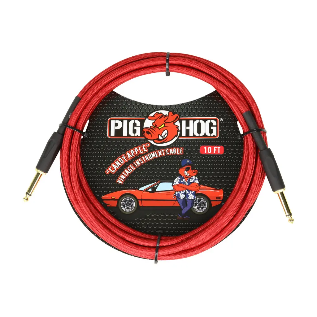 Pig Hog Vintage Instrument Cable - Candy Apple Red, 10Ft 1
