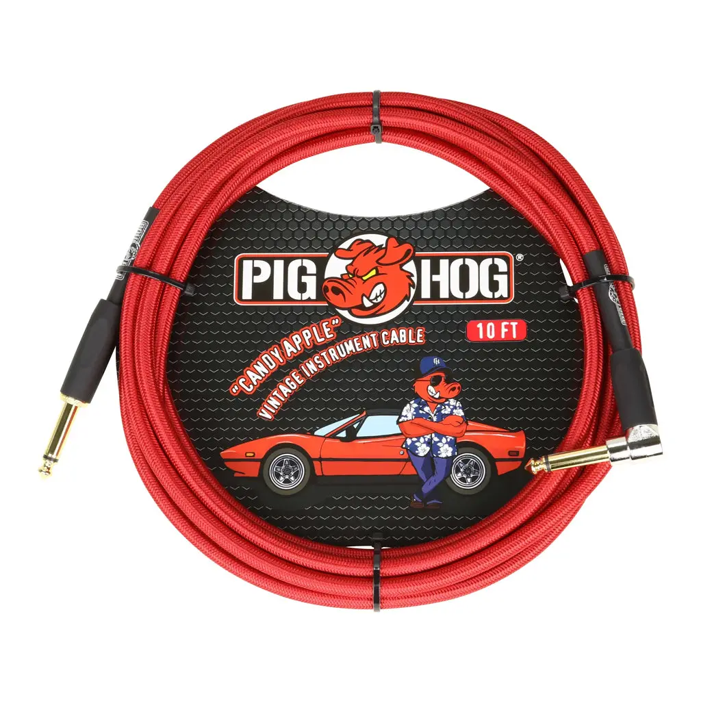 Pig Hog Instrument Cable 10' Right Angle - Candy Apple Red 1