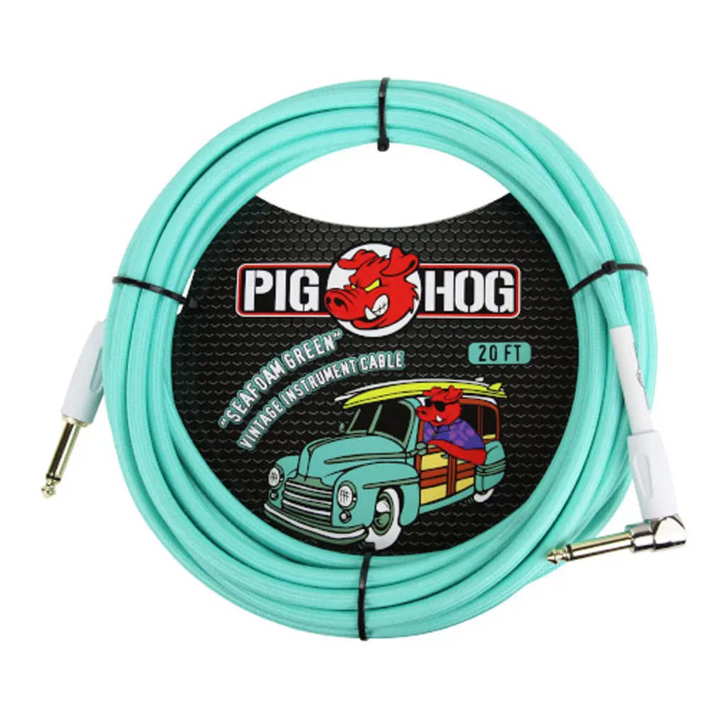 Pig Hog “Seafoam Green” Instrument Cable, 20Ft Right Angle 1