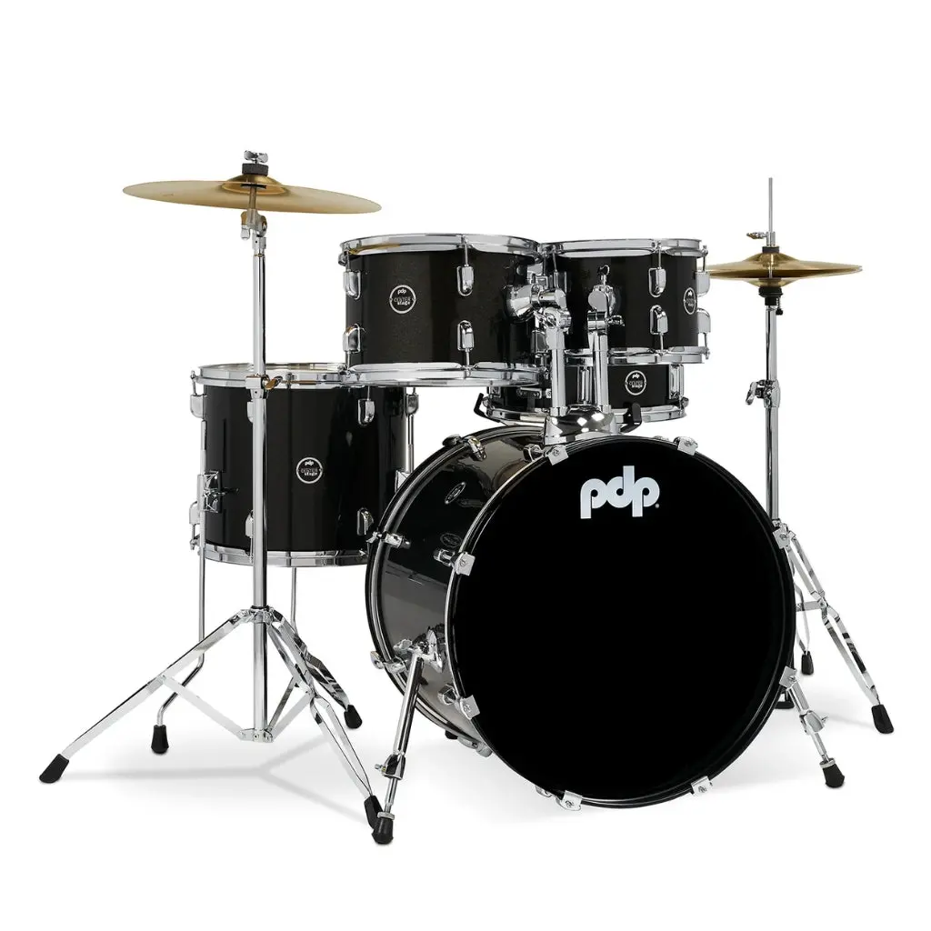 Pdp Centerstage Series 20" 5 Piece Drum Kit Iridescent Black Sparkle With Hardware Cymbals And Thone 1