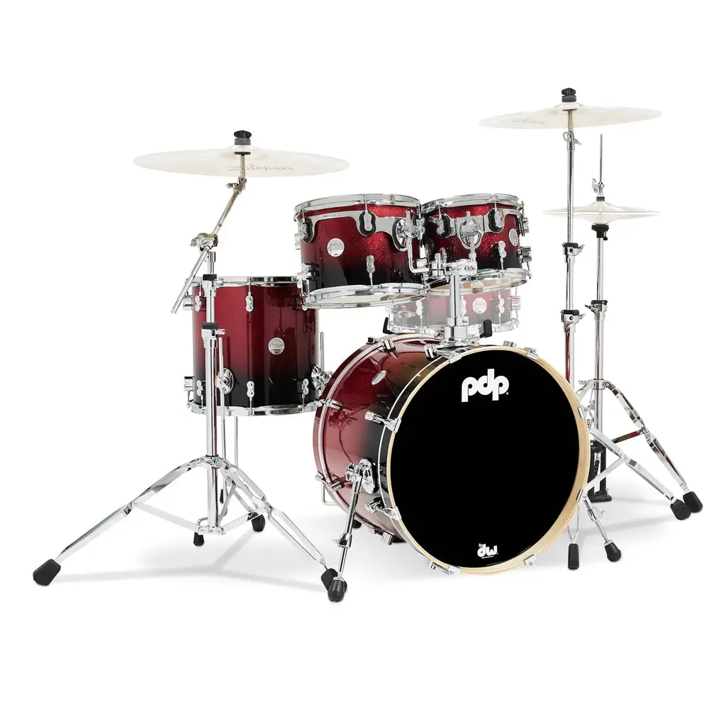 Pdp Concept Maple Classic 4-Piece Shell Pack With 20 Inch Kick - Red To Black Fade Lacquer 1