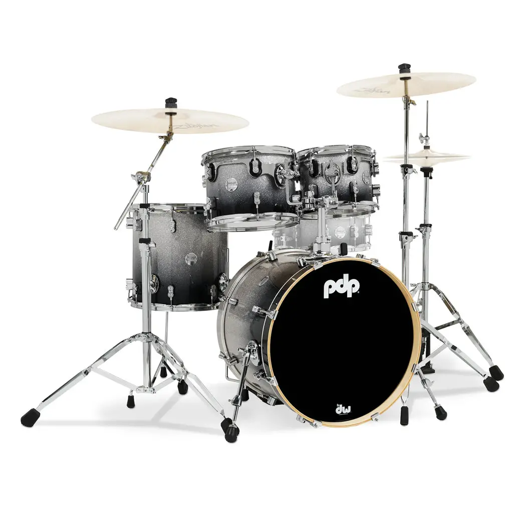 Pdp Concept Maple Classic 4-Piece Shell Pack With 20 Inch Kick - Silver To Black Fade Lacquer 1