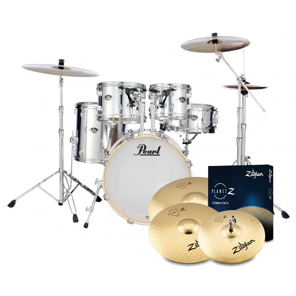 Pearl Export 20" Exx Fusion Drum Kit Package With Zildjian Cymbals & Hardware - Mirror Chrome 1