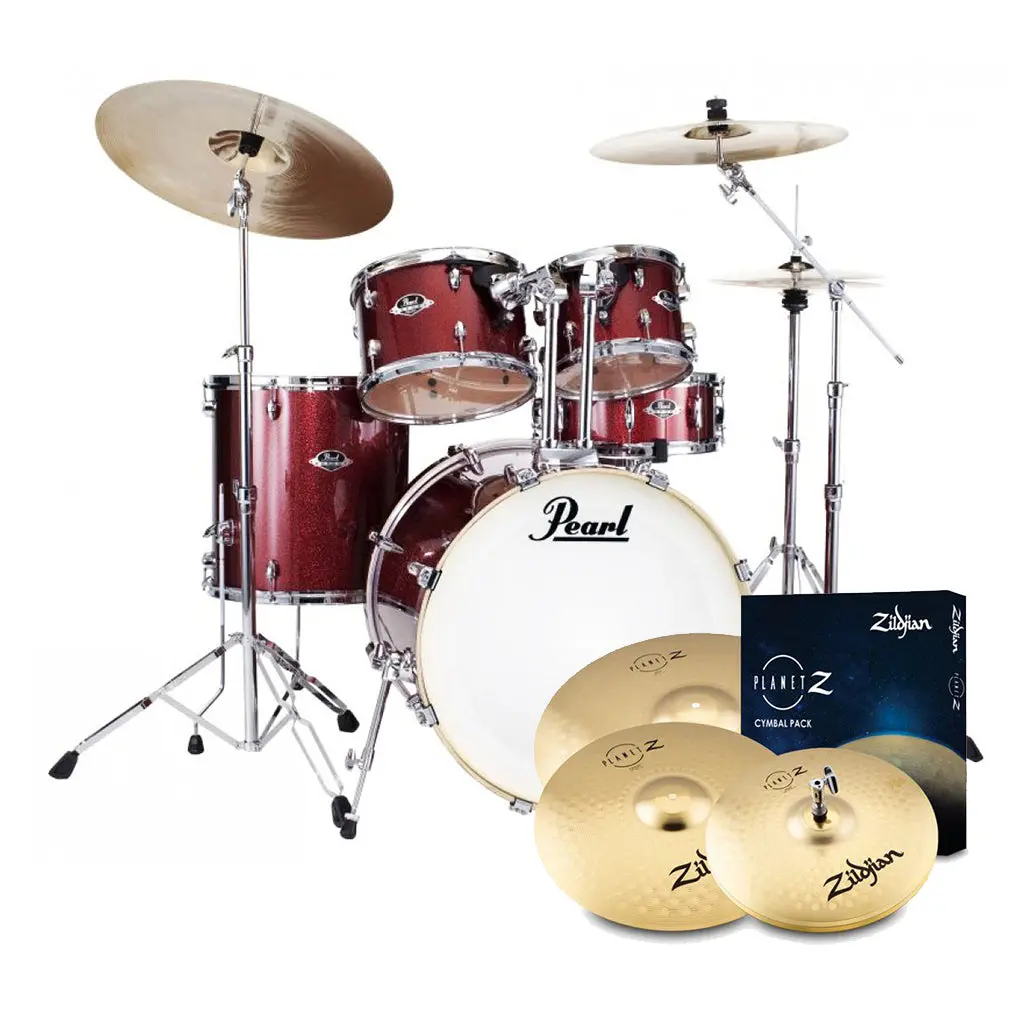 Pearl Export 22" Exx Fusion Drum Kit Package With Zildjian Cymbals & Hardware - Black Cherry Glitter 1