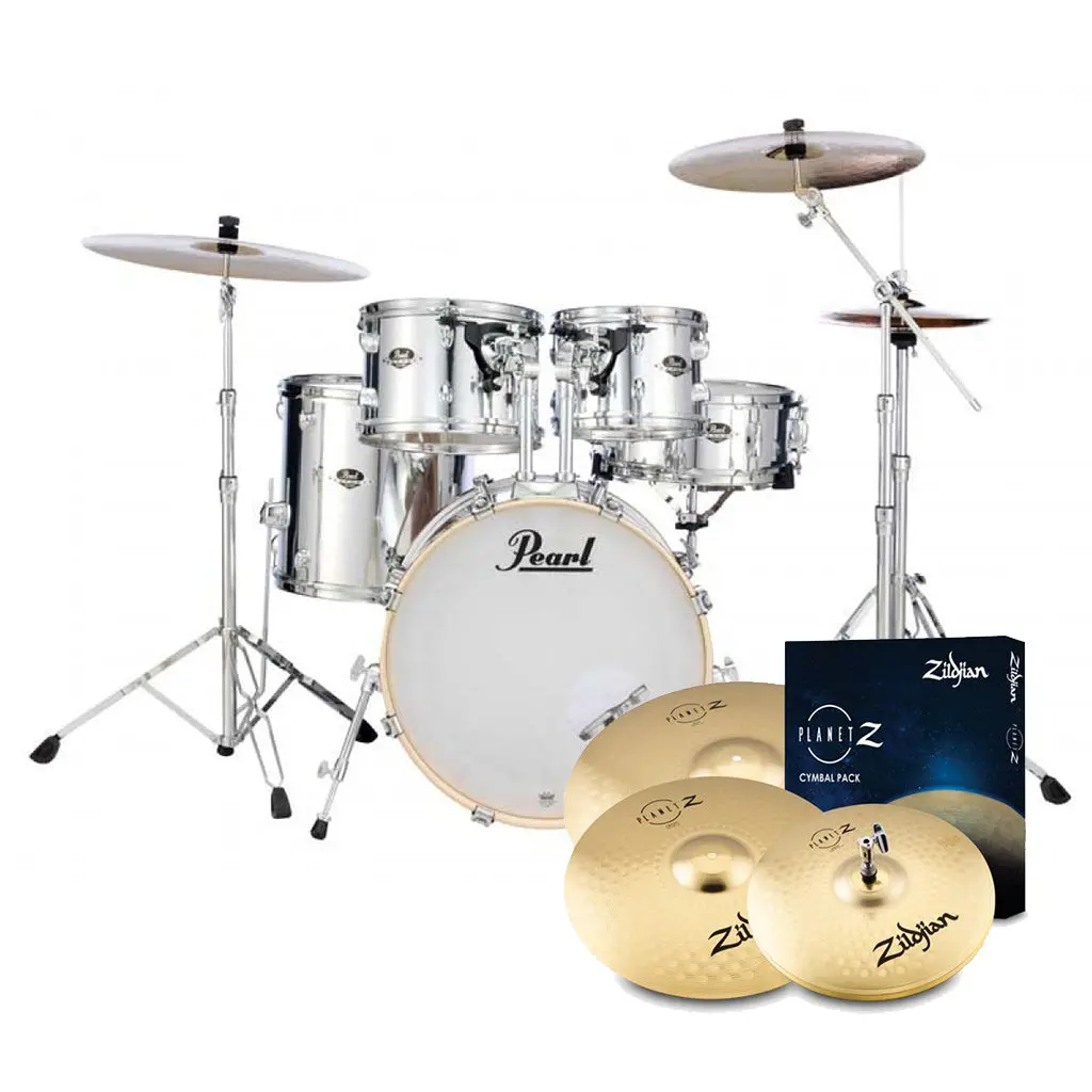 Pearl Export 22" Exx Fusion Plus Drum Kit Package With Zildjian Cymbals & Hardware- Mirror Chrome 1