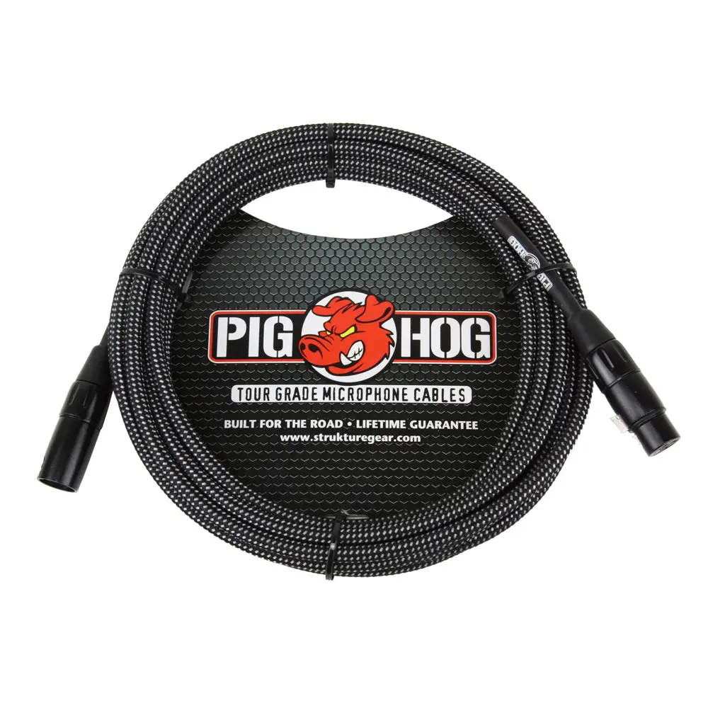 Pig Hog Black & White Woven Mic Cable, 10Ft Xlr 1