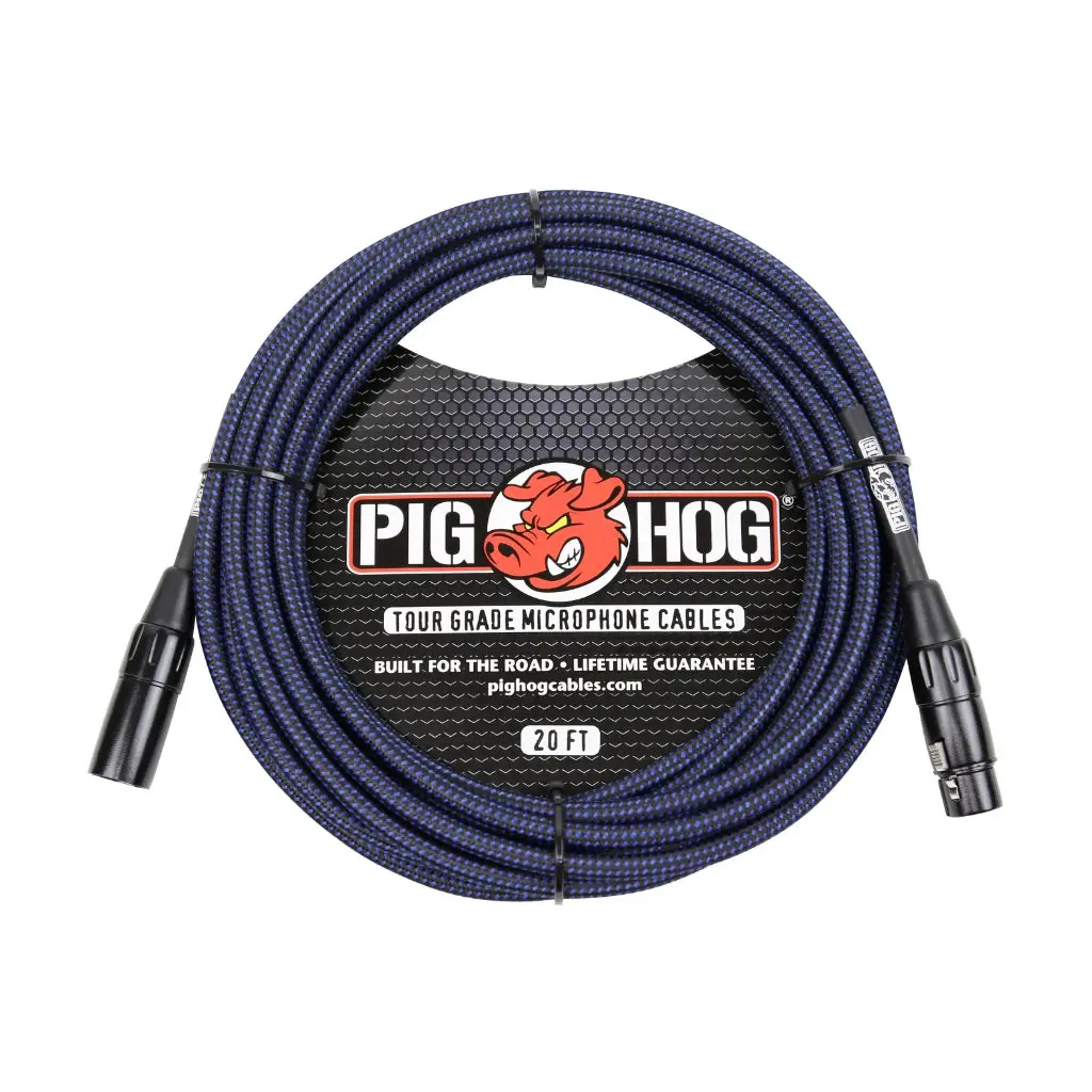 Pig Hog Tour Grade Microphone Cable - Black & Blue Woven, 20Ft Xlr 1