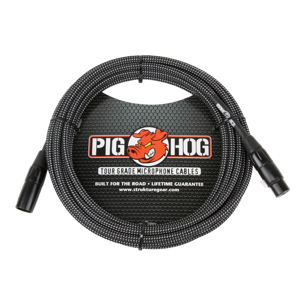 Pig Hog Tour Grade Microphone Cable - Black & White Woven, 20Ft Xlr 1