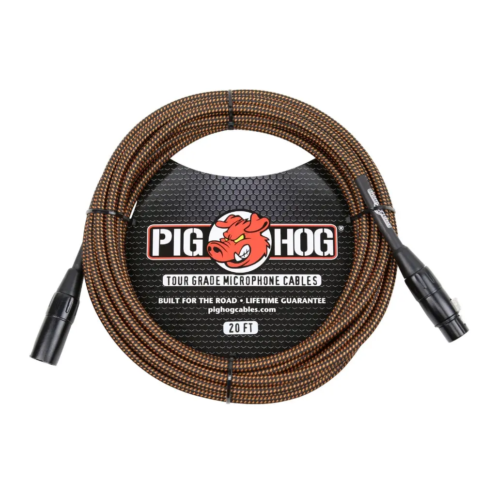 Pig Hog Black & Orange Woven Mic Cable, 20Ft Xlr 1