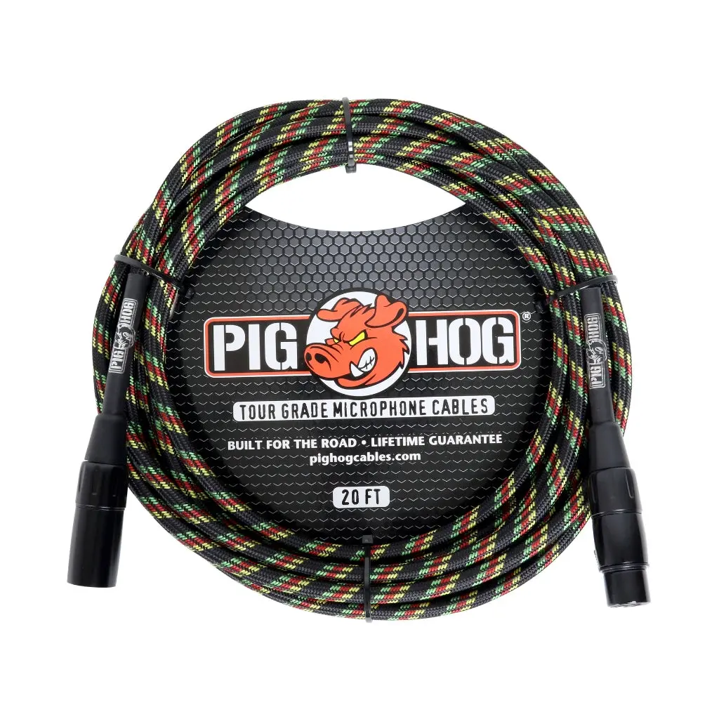 Pig Hog Rasta Stripes Woven Mic Cable, 20Ft Xlr 1