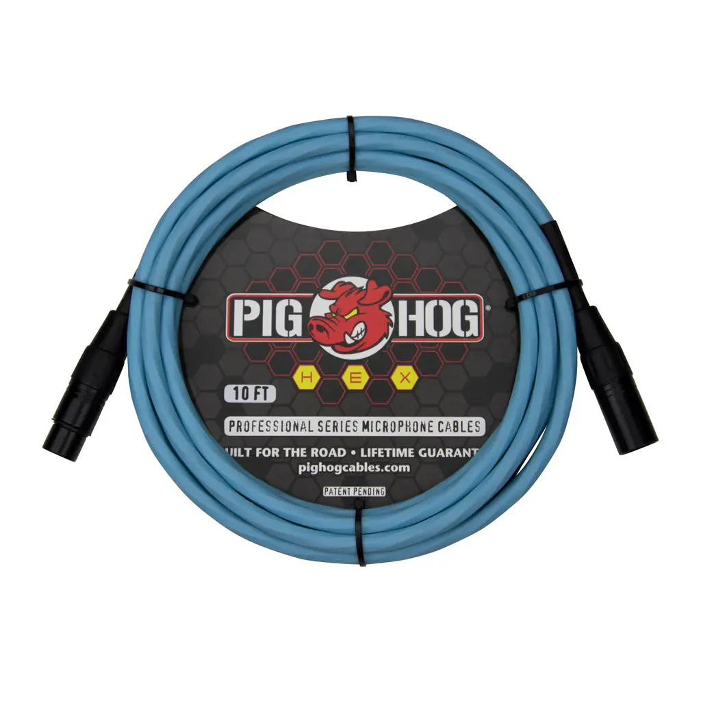 Pig Hog Hex Series Mic Cable, 10Ft - Daphne Blue 1