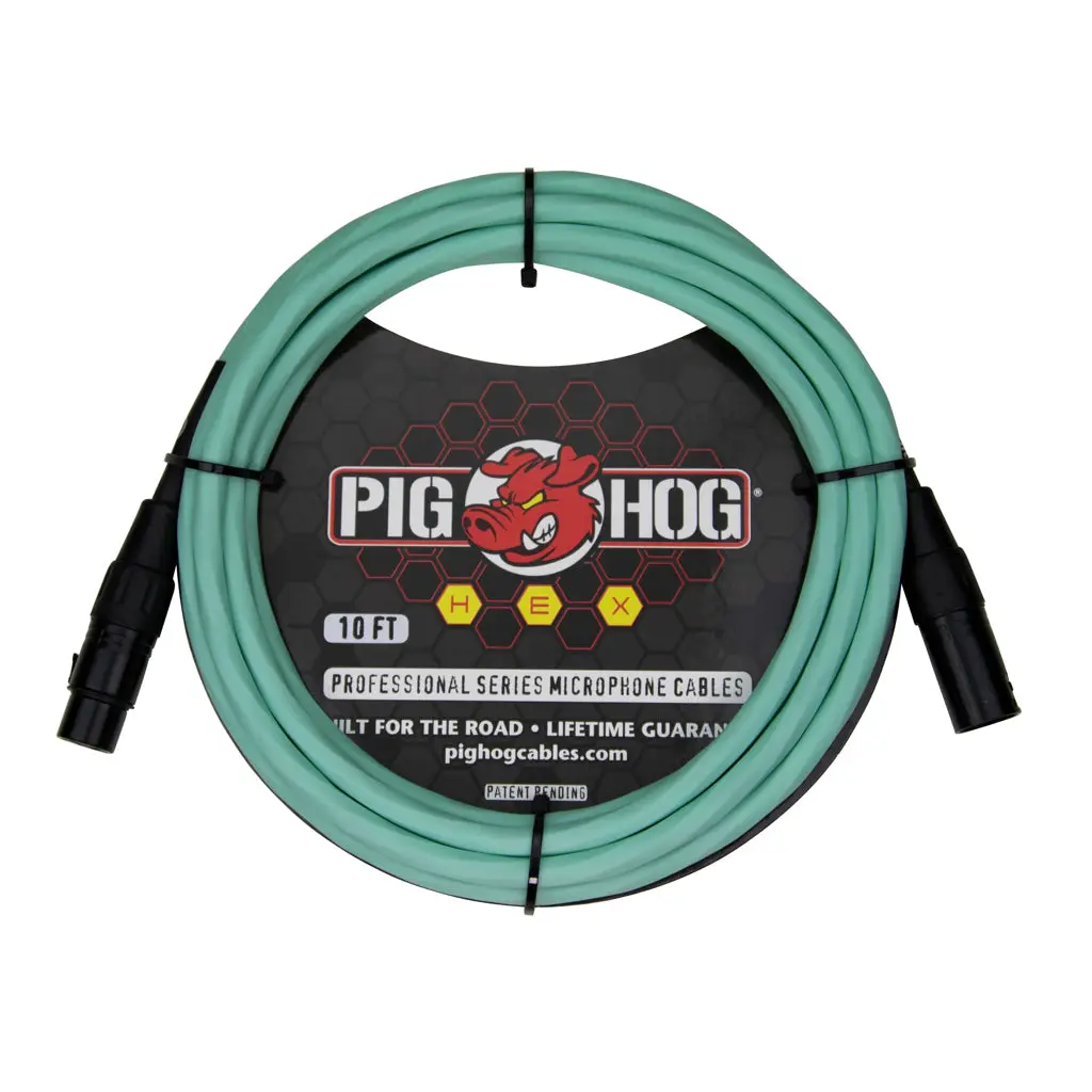 Pig Hog Hex Series Mic Cable, 10Ft - Seafoam Green 1