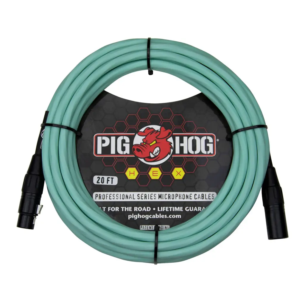 Pig Hog Hex Series Microphone Cable - Seafoam Green, 20Ft 1