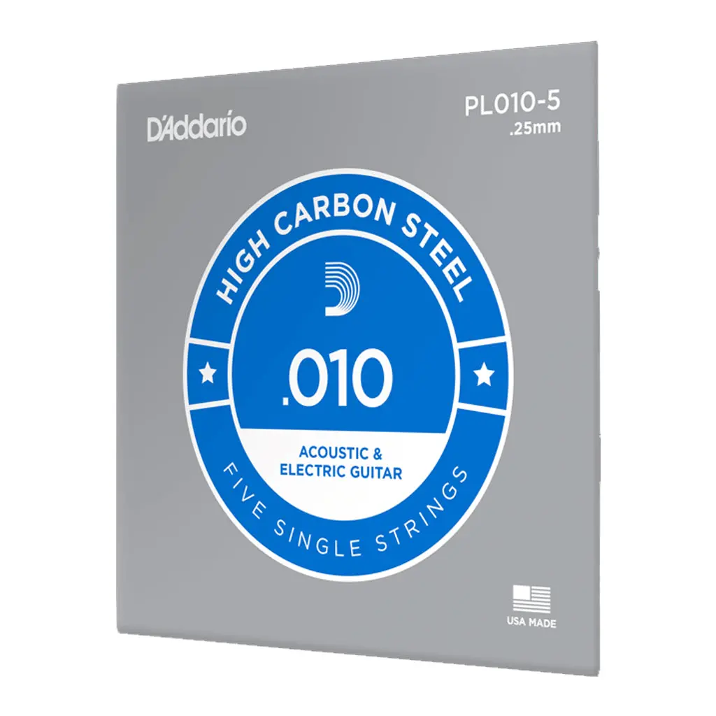 D'addario - Pl010 5 Pack - Single Plain Steel .010 String - Electric/Acoustic Guitar Strings 1
