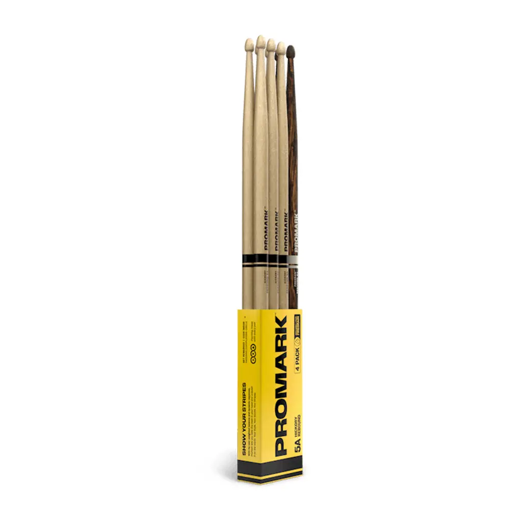 Promark Rebound 5A Wood Tip - 4 Pack (3 Hickory + 1 Firegrain) 1