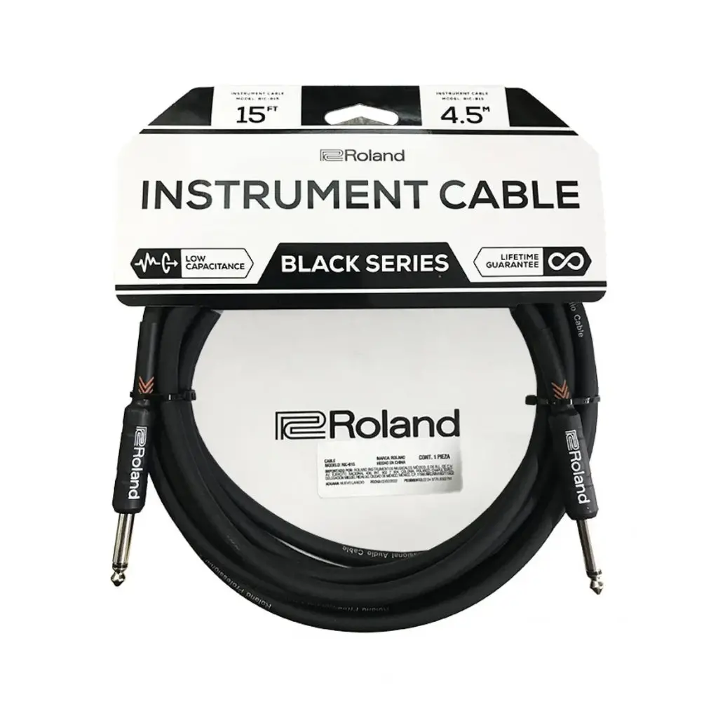 Roland Ric-B15 Straight 1/4-Inch Black Series Instrument Cable 15Ft 1
