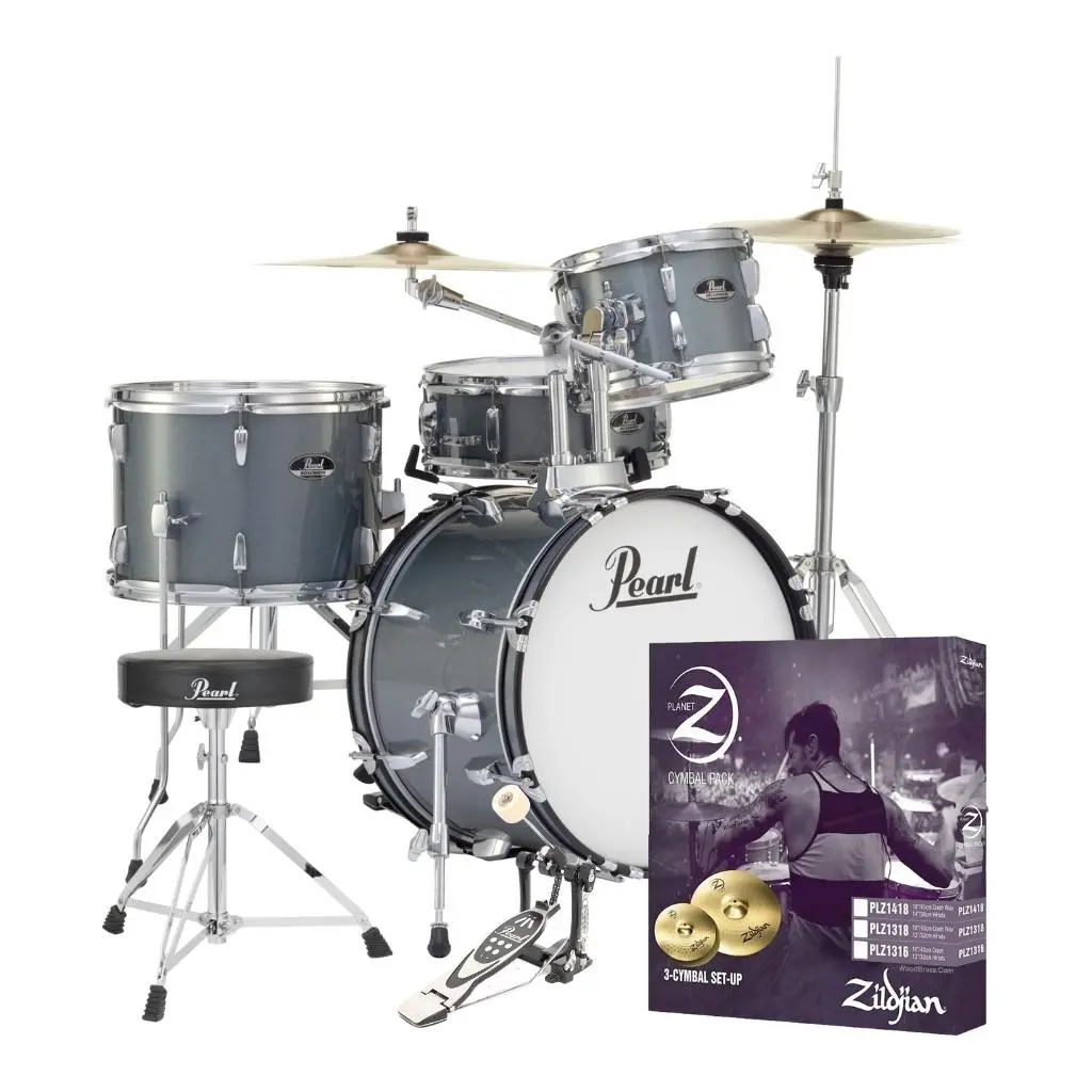 Pearl Roadshow X 18" 4-Piece Drum Kit Package With Zildjian Cymbals & Hardware - Charcoal Metallic 1