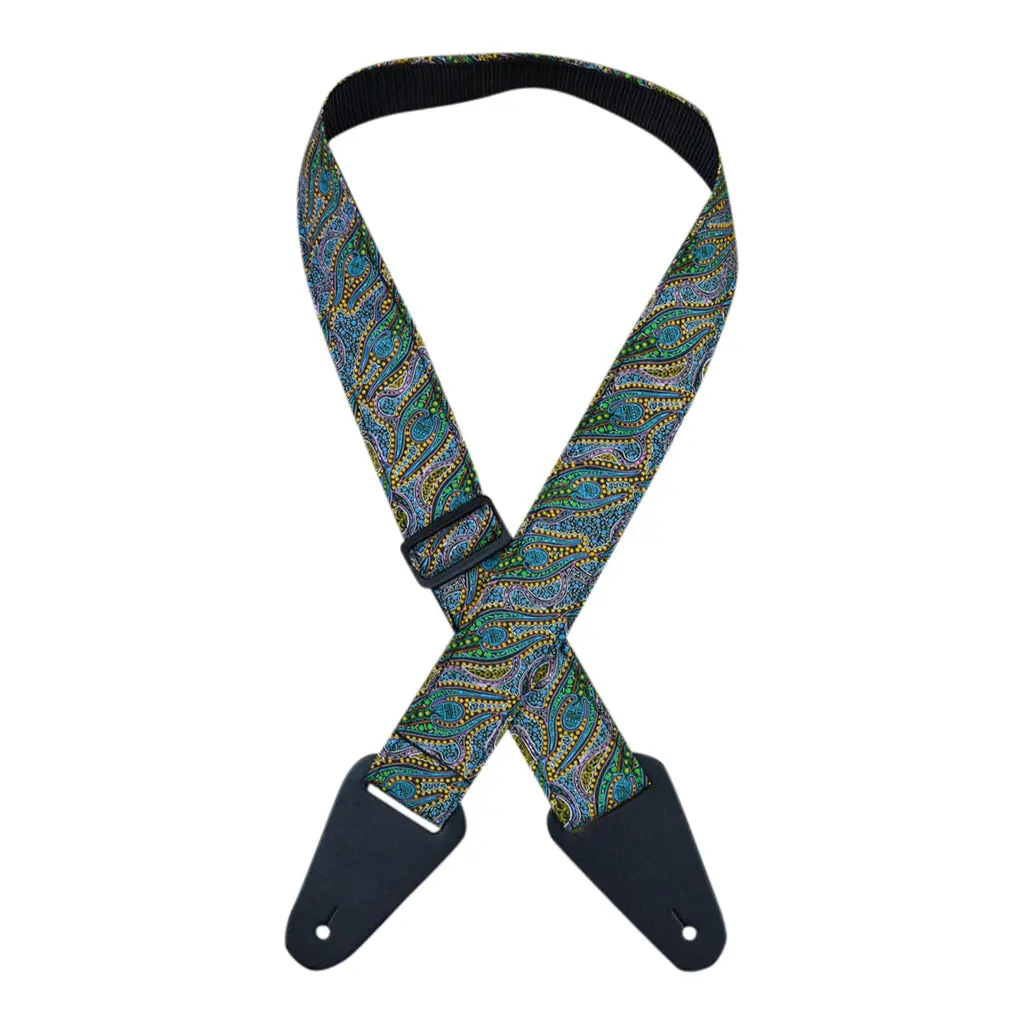 Colonial Leather - Aboriginal Art Guitar Straps - Women Collecting Water Green 1