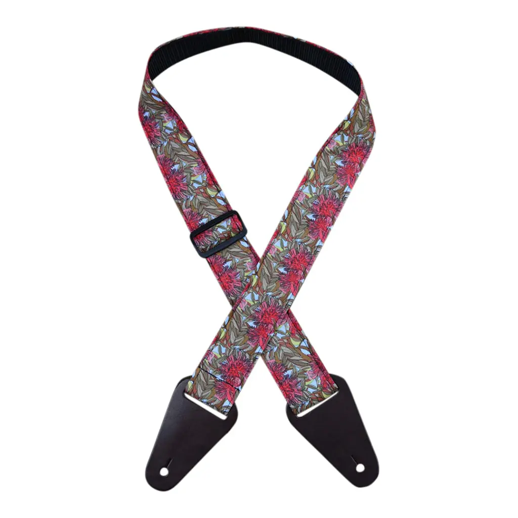Colonial Leather - Aboriginal Art Guitar Strap – Red Gum Flower 1
