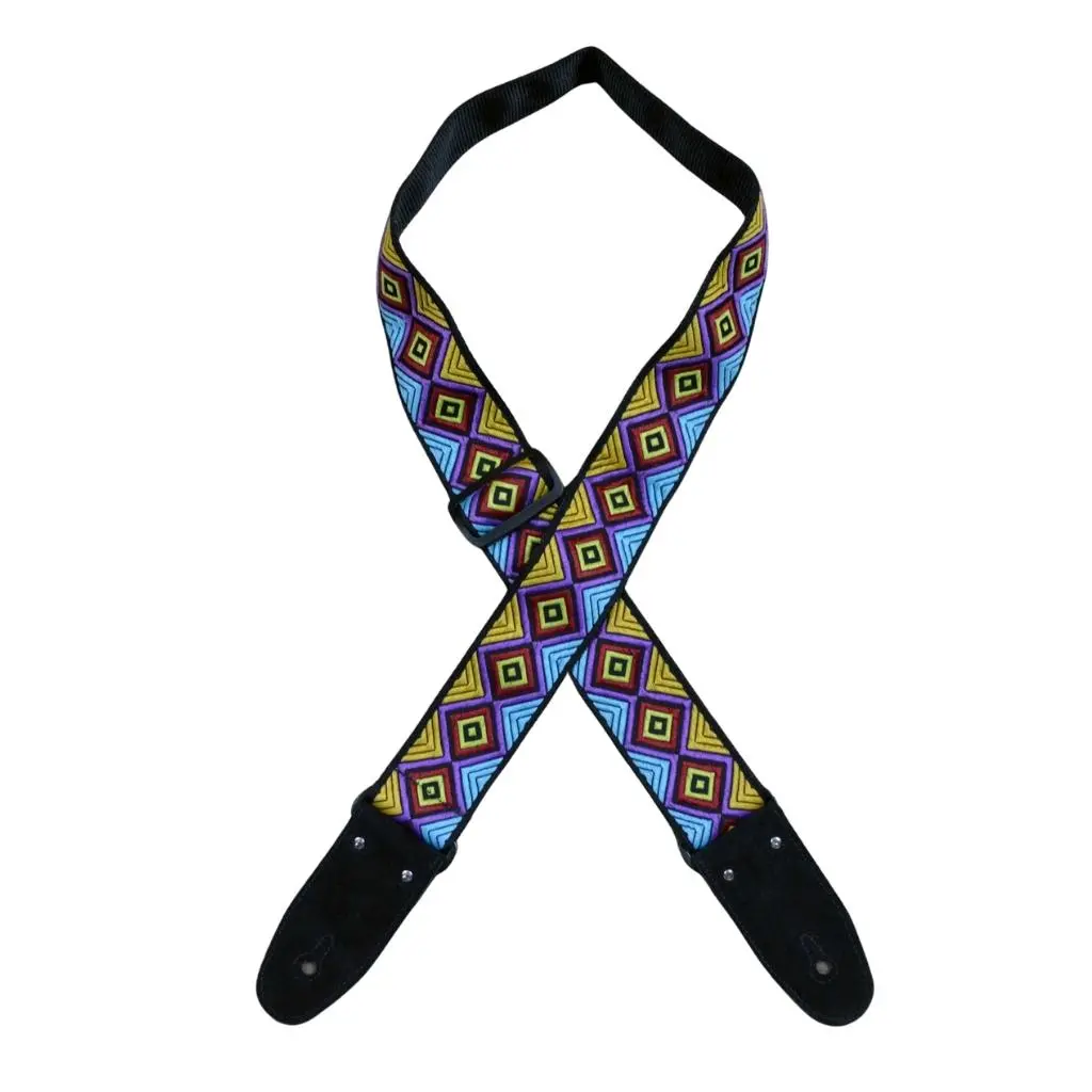 Colonial Leather - Multi Coloured Diamonds Jacquard 50Mm Webbing Guitar Strap 1