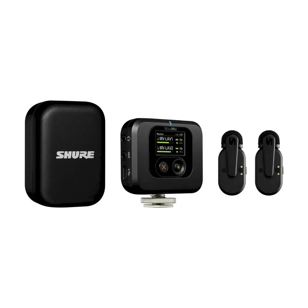 Shure Dual Movemic Lavalier Microphones And Movemic Receiver Kit With Charging Cases 1