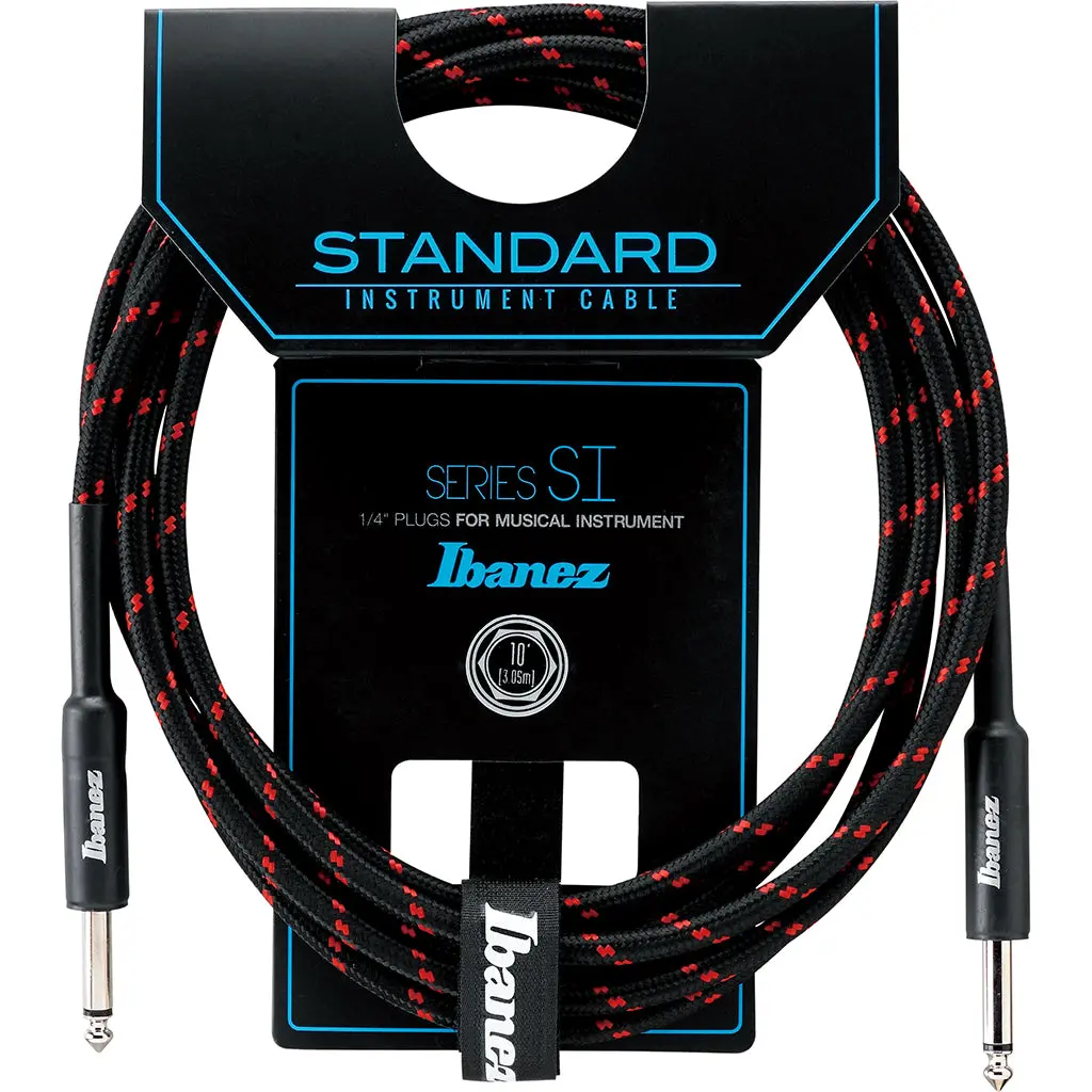 Ibanez Si10 Bw Woven Guitar Cable W/ 2 Straight Plugs - 10Ft (Black/Wine Red) 1