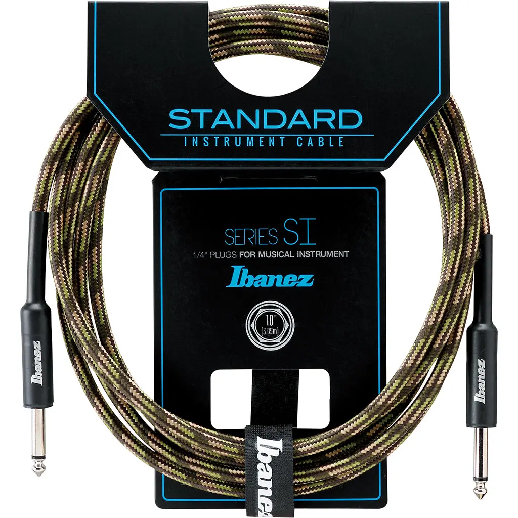 Ibanez Si10 Cgr Woven Guitar Cable 2 Straight Plugs - 10Ft (Camo Green) 1