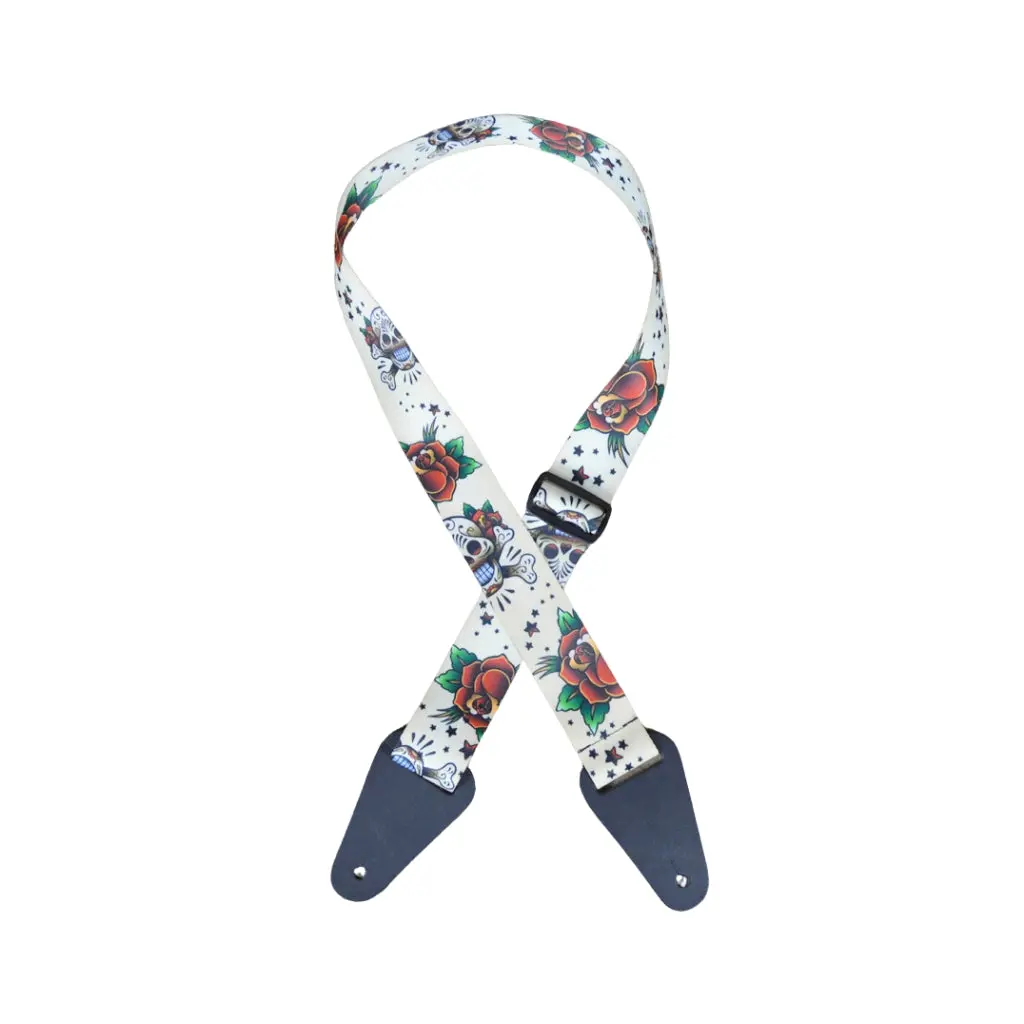 Colonial Leather White Skulls Printed Webbing Guitar Strap 1