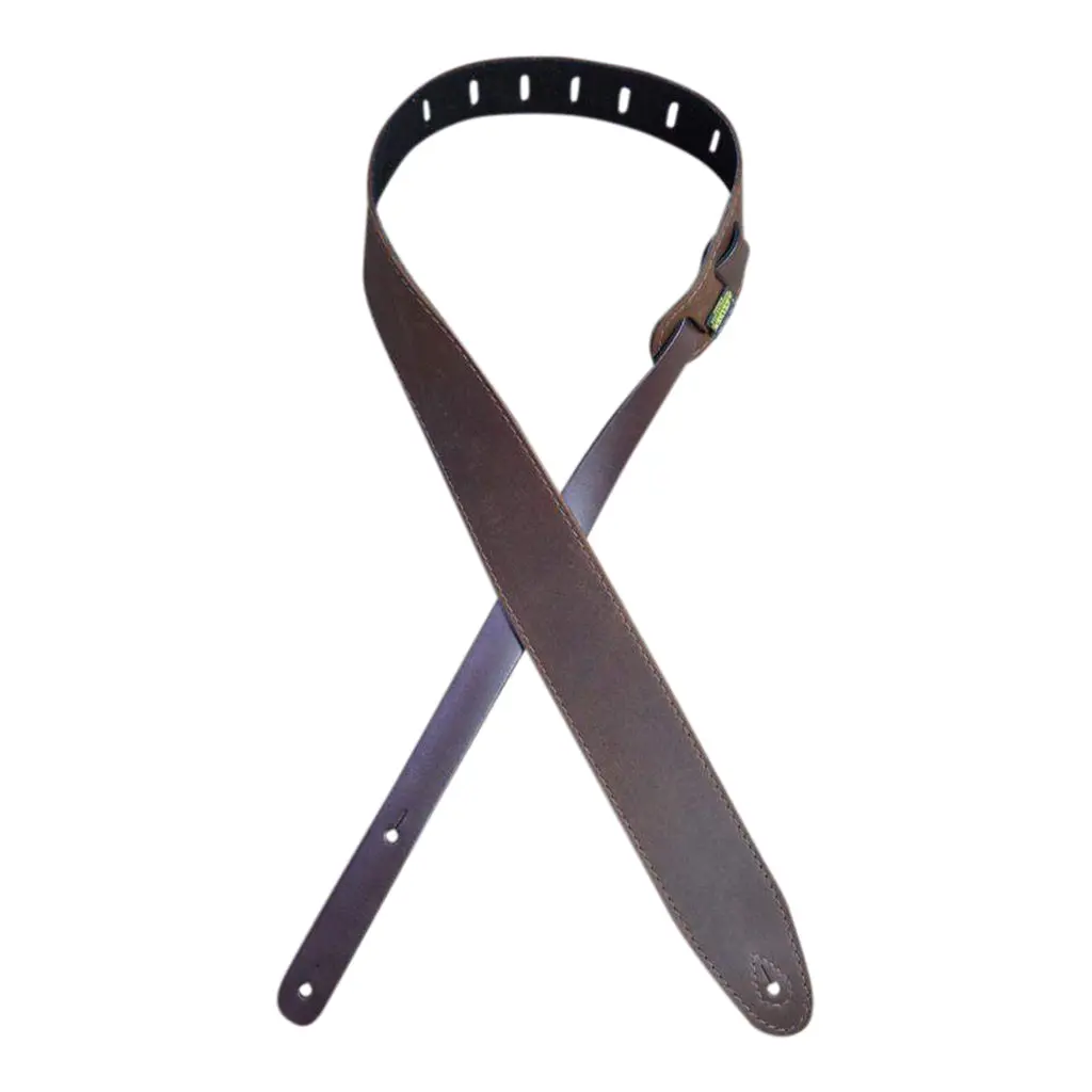 Colonial Leather - 2.5″ Sueded Black Soft Leather Guitar Strap - Vintage Burn 1