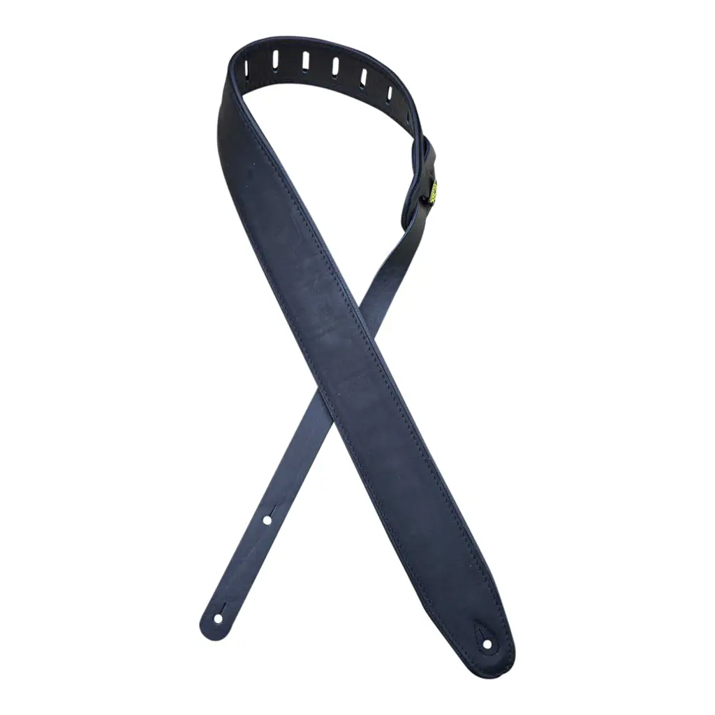 Colonial Leather - Upholstery Backed 2.5″ Leather Guitar Strap - Black & Black 1