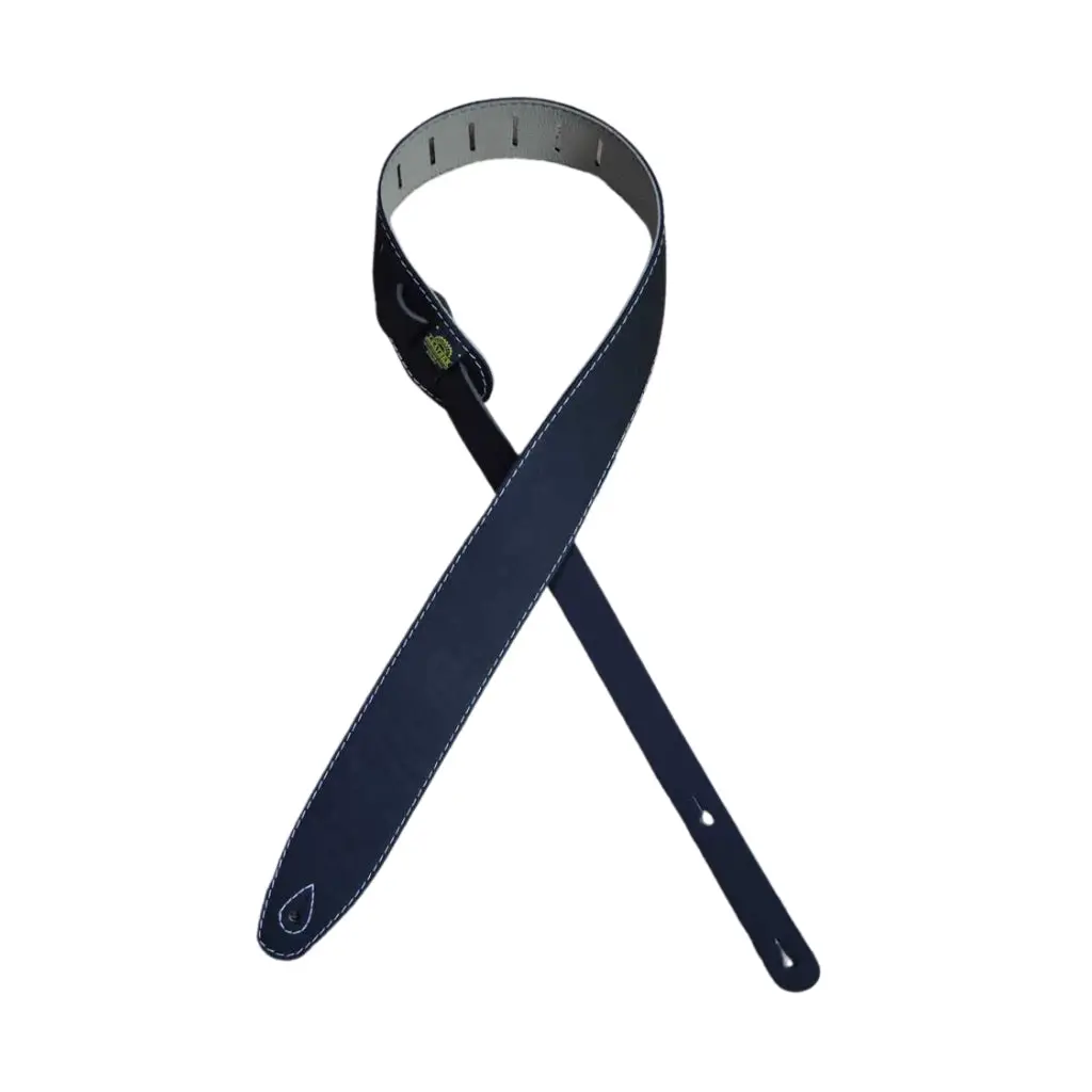 Colonial Leather - Black & Bone Upholstery Backed 2.5" Leather Guitar Strap - Black 1