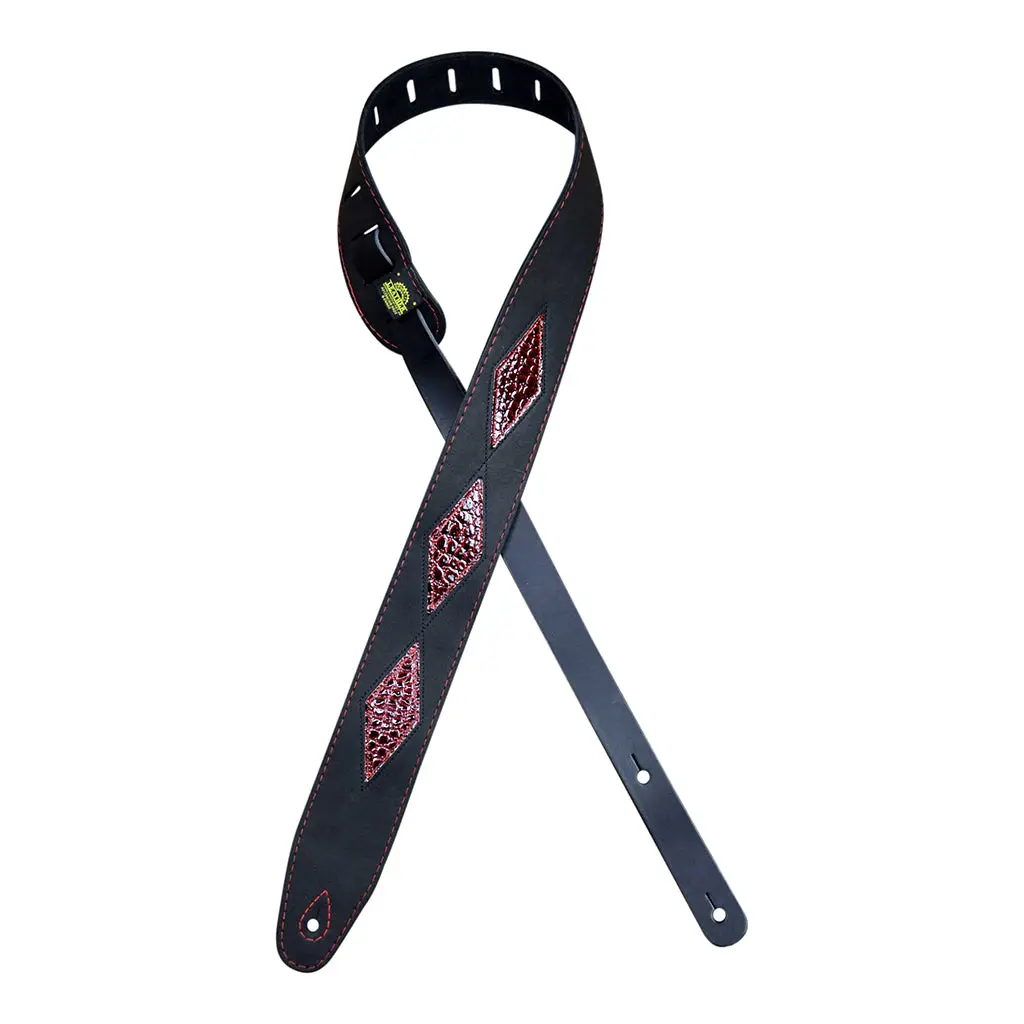 Colonial Leather - Red Croc Diamond Pattern On Black Leather Inlay Strap - Black 1