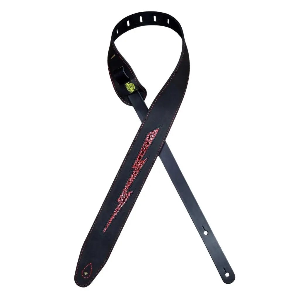Colonial Leather - Leather Inlay Strap Black With Red Lightning Bolt 1