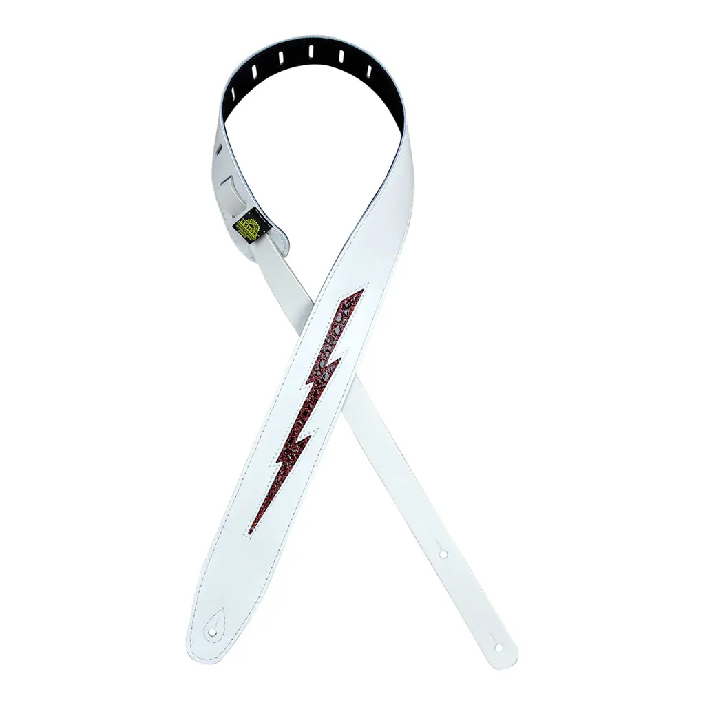 Colonial Leather - Red Croc Lightning Bolt On White Leather Inlay Strap - White 1