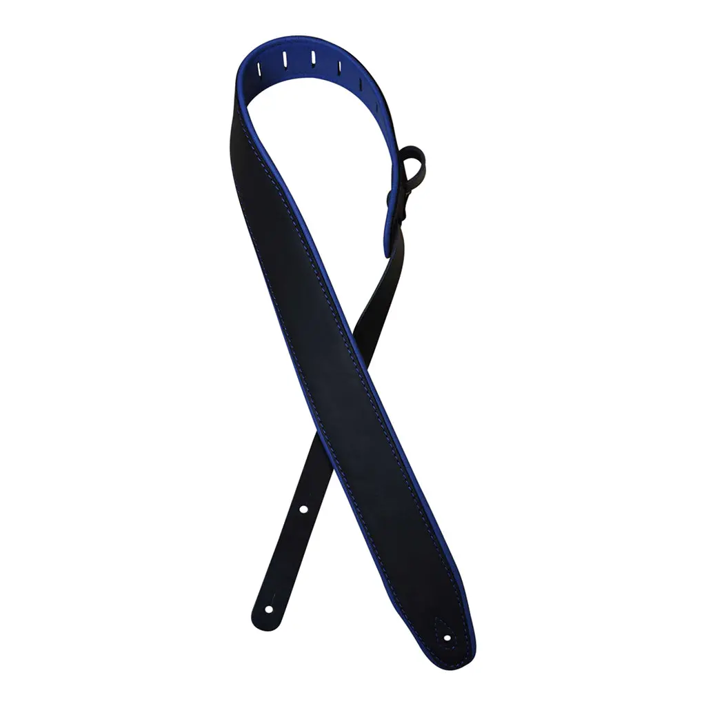 Colonial Leather - 2.5″ Padded Upholstery Leather Guitar Strap - Black & Blue 1
