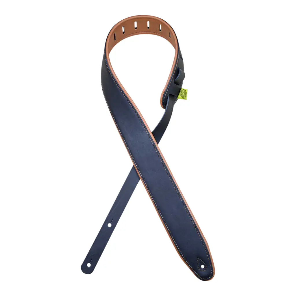 Colonial Leather - 2.5″ Padded Upholstery Leather Guitar Strap - Black & Tan 1