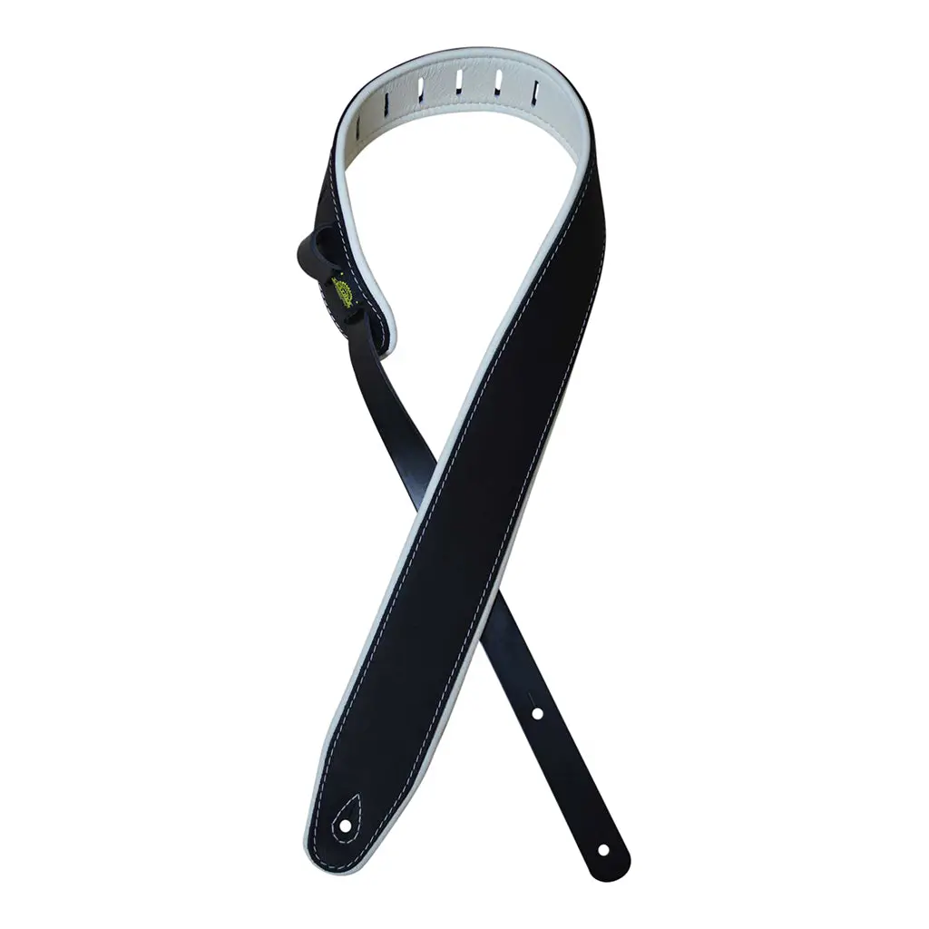 Colonial Leather - 2.5″ Padded Upholstery Leather Guitar Strap - Black & White 1