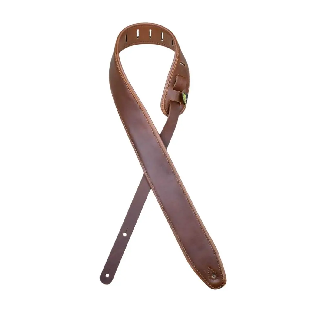 Colonial Leather - 2.5″ Padded Upholstery Leather Guitar Strap - Brown & Tan 1