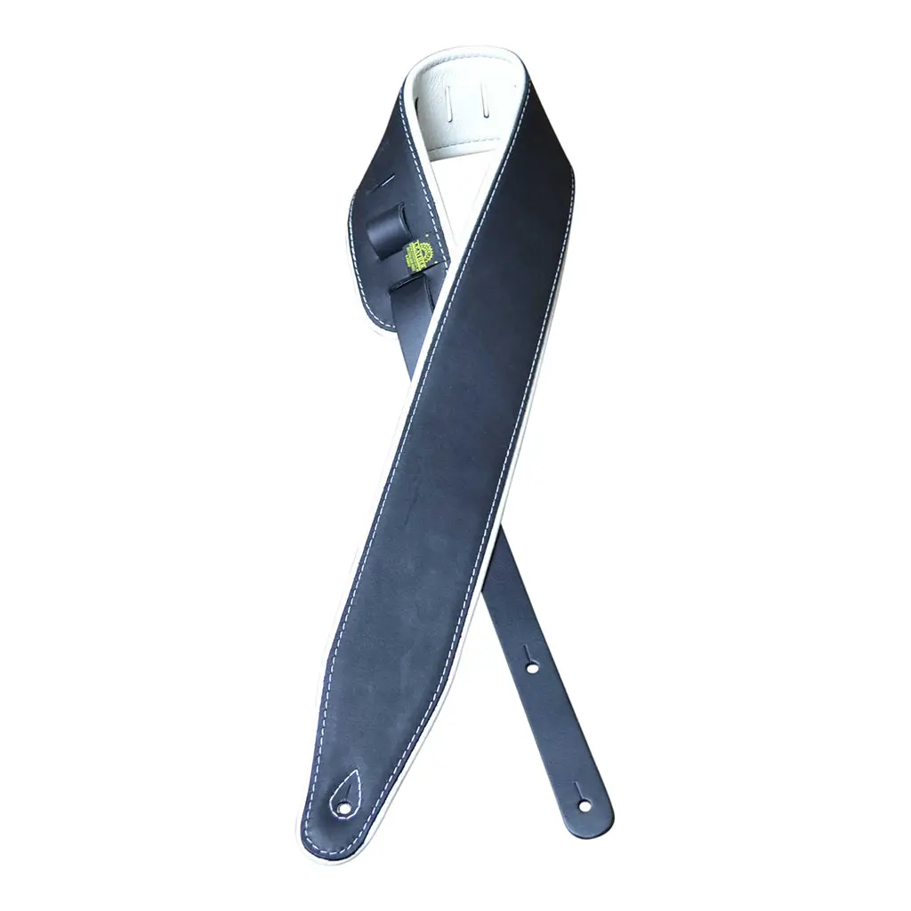 Colonial Leather - 3.0″ Padded Upholstery Leather Guitar Strap - Black & White 1