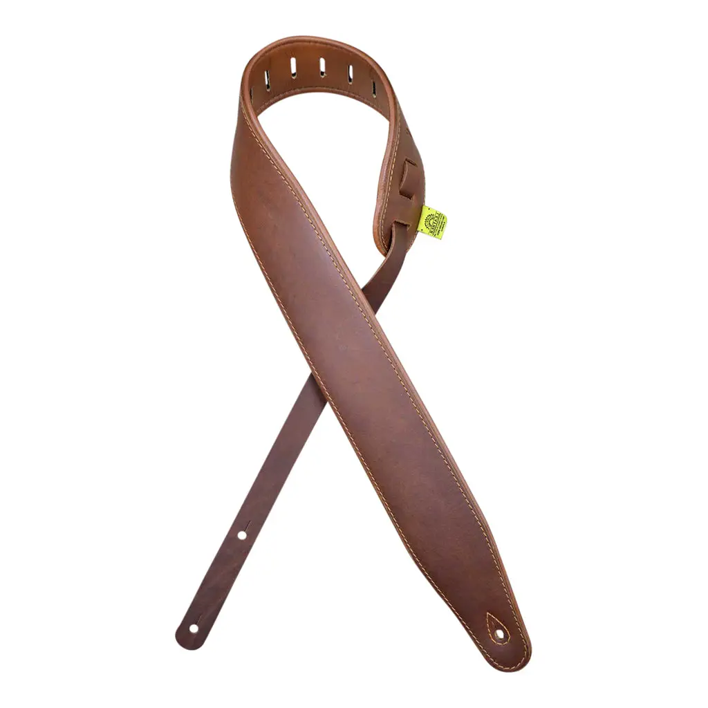 Colonial Leather - 3.0″ Padded Upholstery Leather Guitar Strap - Brown & Tan 1