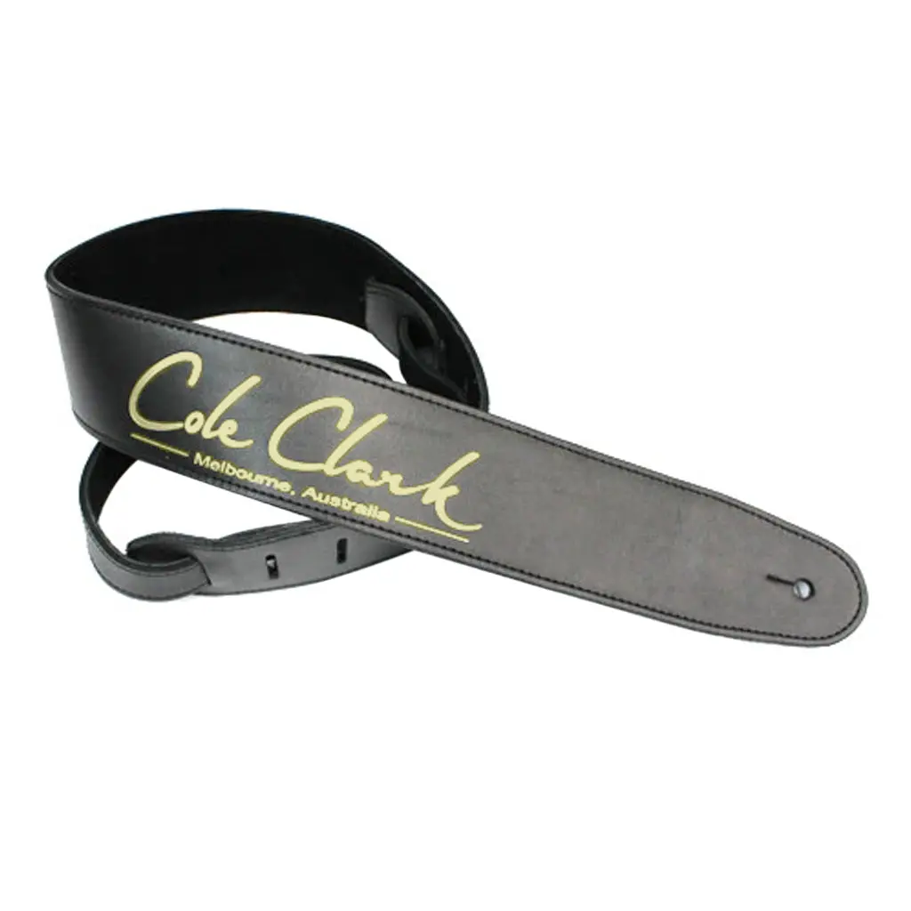 Cole Clark Strap-L-Blk 2.5" Leather Strap - Black W/ Gold | Guitar Straps | Strap-L-Blk-G 1