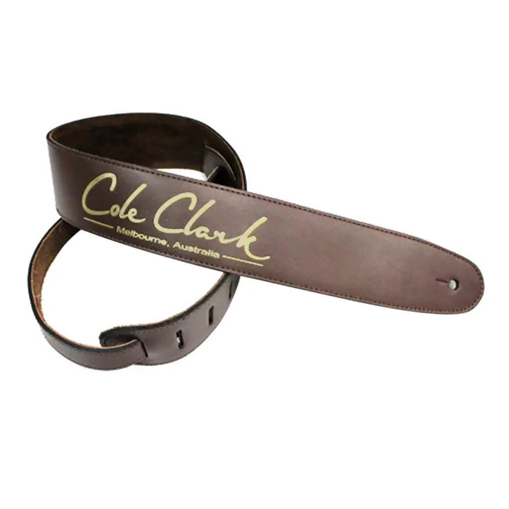 Cole Clark - Leather Guitar Strap - Saddle Brown W/ Gold | Guitar Straps | Strap-L-Saddle-G 1