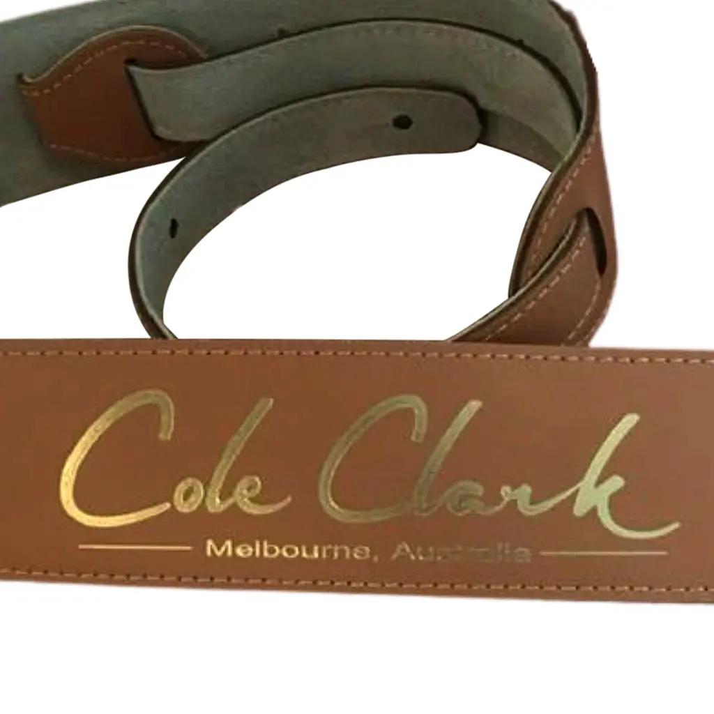 Cole Clark - Leather Guitar Strap - Tan W/ Gold | Guitar Straps | Strap-L-Tan-G 1
