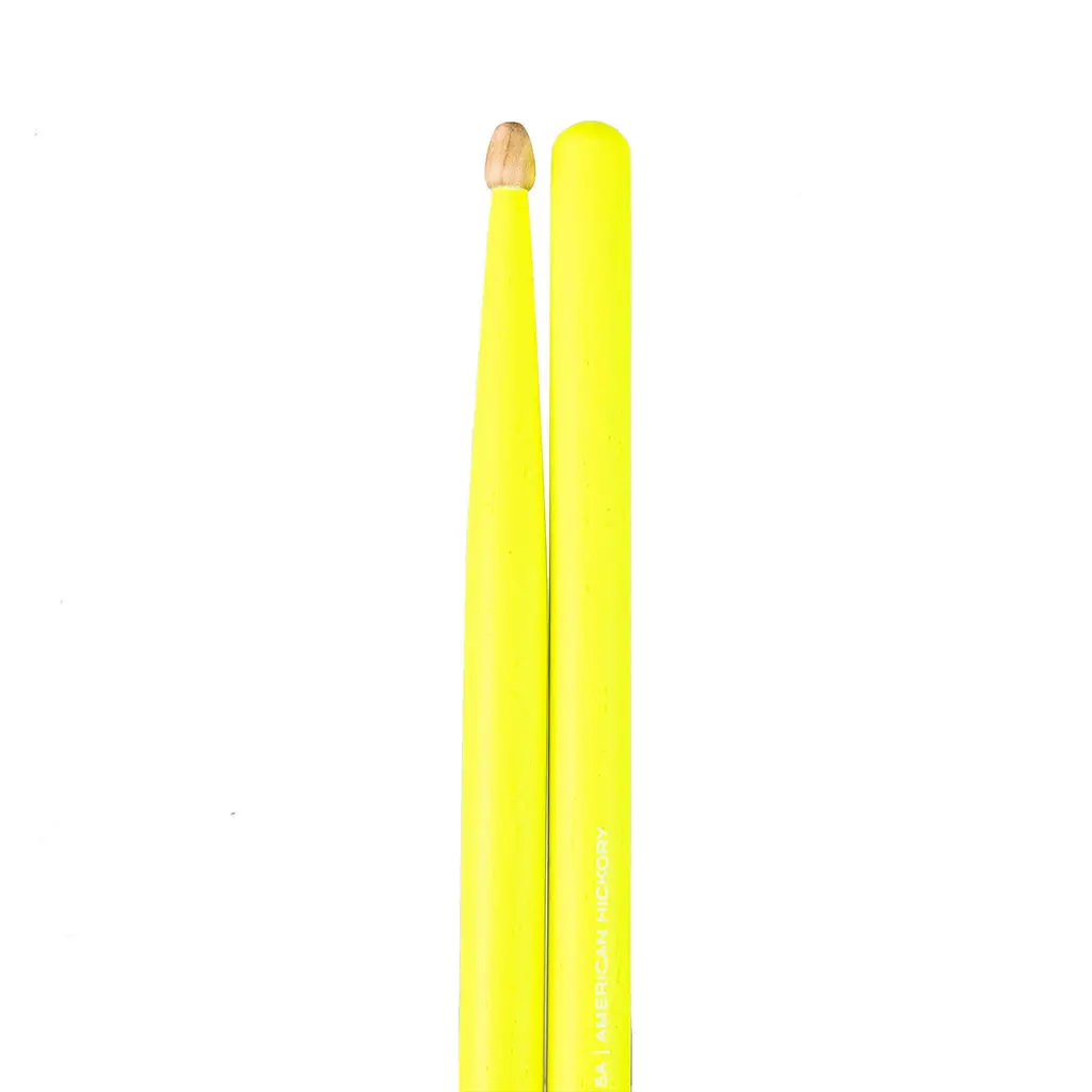 Total Percussion 5A Drumsticks - Wood Tip - Fluoro Yellow 1