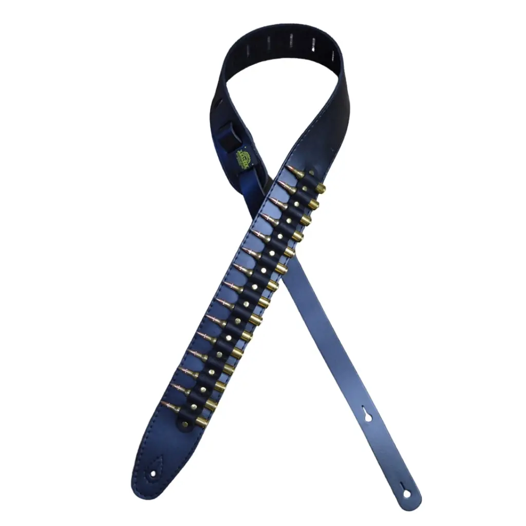 Colonial Leather Suede Backed Leather Strap - Brass Shells Black - Bullet Strap 1