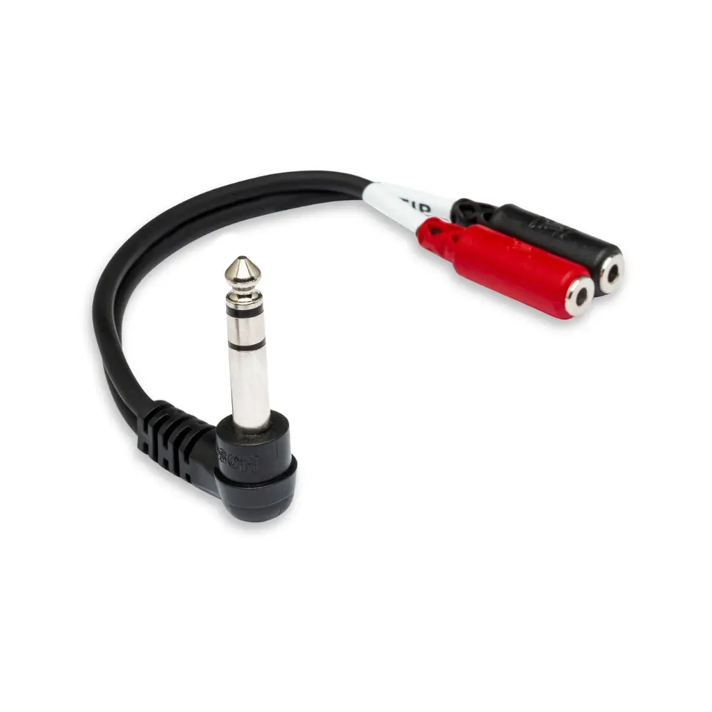 Hosa Technology Right-Angle 1/4 In Trs To Dual 3.5 Mm Trsf Stereo Breakout 1