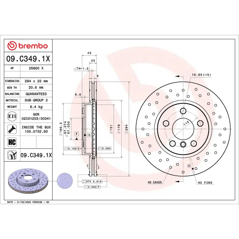 Brembo Premium Cross-Drilled Front Brake Rotors For 2001–2017 Bmw 1 Series F52 (Uv-Coated) 1