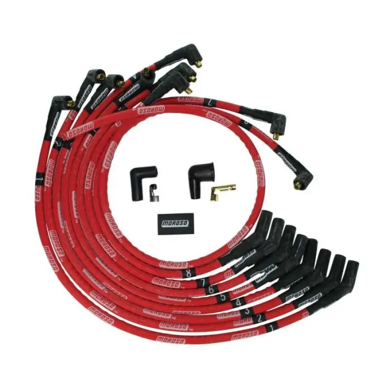 Moroso Ultra Spark Plug Wire Set — Red Silicone Jacket, 135° Boots, Non-Hei Sleeved Design For Ford 260/289/302 Engines 1