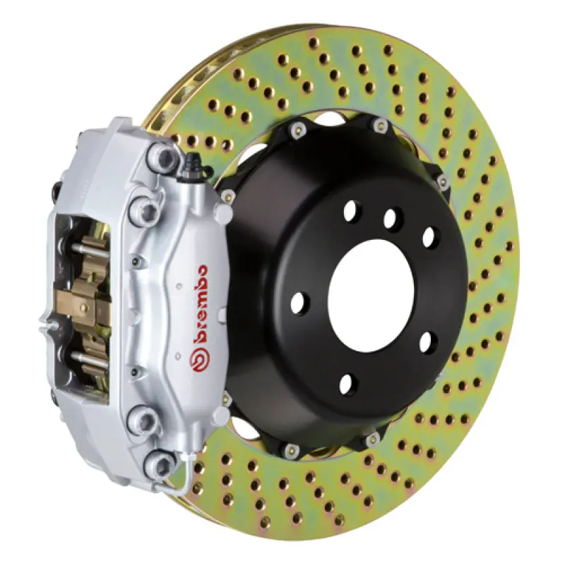 Brembo Gt Big Brake Kit For 1999–2004 Porsche 996 Rear Axle – 345X28Mm Two-Piece Drilled Rotors, Silver Finish 1